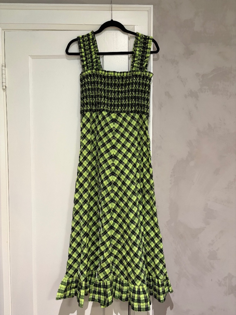 Ganni Checked Plaid Seersucker Midi Dress Size 36